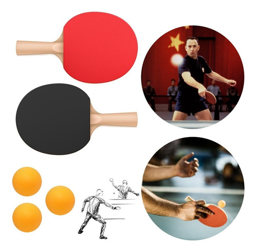 Par Raquetas Ping Pong Set Tenis De Mesa + 3 Pelotas