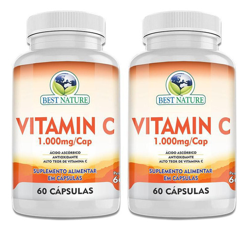 Vitamina C 1000mg 60 Caps Vegana Acido Ascobico Puro