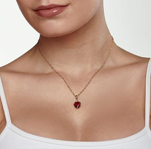 Colar Coração Em Cristal Folheado Joia Rommanel Feminino Cor Vermelho