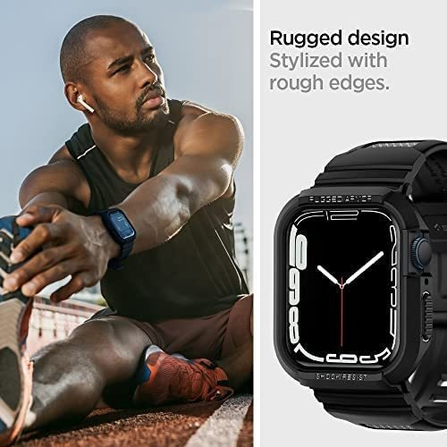 Imagen 5 de 9 de Funda Malla Spigen Para Apple Watch 44/45mm Rugged Negro