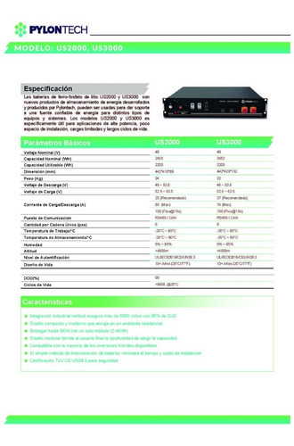 Us2000 Pylontech Bateria Litio 48v Lifepo4 50ah