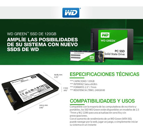 Disco Estado Solido Wd 120gb 2.5 7mm Sata3 Green Mallweb 2