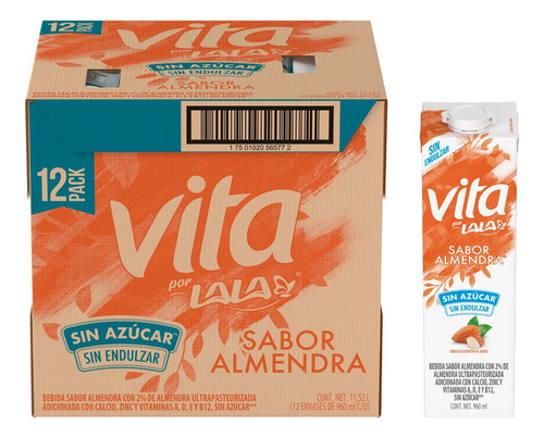 Pack De Bebida Vegetal Almendra Sin Azúcar 12 Pzas Lala