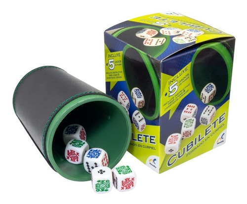 Cubilete Forrado Curpiel Con 5 Dados Poker Duradero