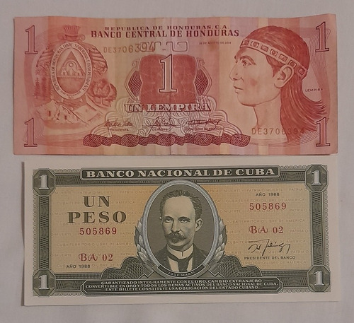 Billetes: Un Peso Cubano, Un Lempira De Honduras