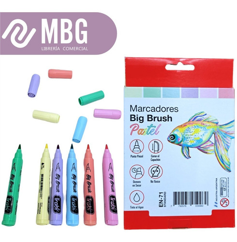 Imagen 3 de 7 de Marcador Trabi Big Brush X 06 Unidades Colores Pastel