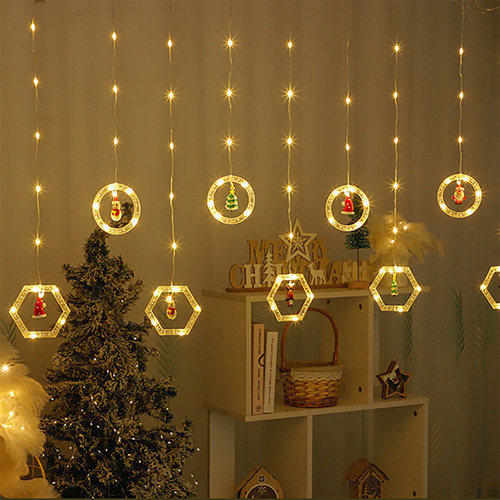 Guirnalda De Luces Cortina Navidad Cm-top 3m Luces De Decoración Navideña Cálida 5 Aros Y 5 Hexágonos