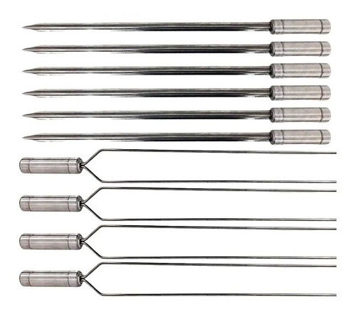 10x Espetos De Inox Lâmina 50cm 6-espada E 4-duplo Churrasco