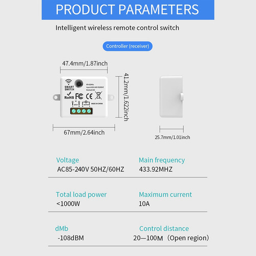 Interruptor De Luz Inalámbrico De Pared Rf 433 Mhz, Receptor