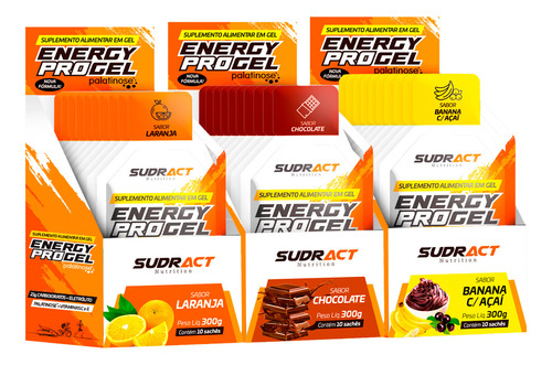 Kit 3x Energy Pro Gel 10 Sachês De 30g - Sudract Nutrition