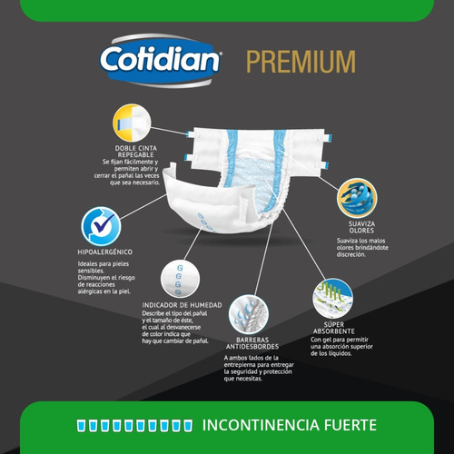 Imagen 3 de 6 de Pack 4 Pañales Adulto Cotidian Premium 20 Un Talla G