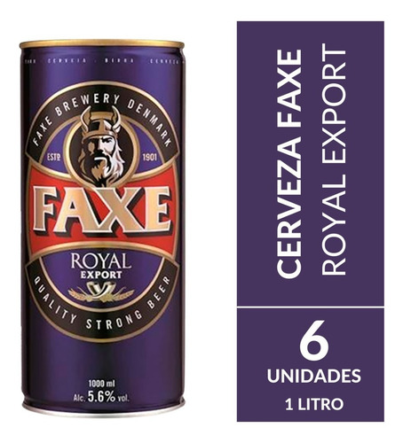 Imagen 2 de 10 de Cerveza Faxe Royal Export Pack X 6 Latas X 1 Litro