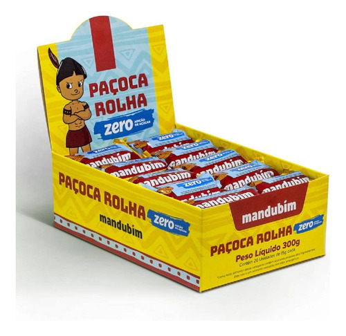 Paçoca Rolha Zero Açúcar Display Mandubim 20 Unid Kit 3uni
