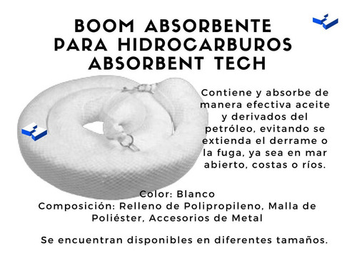 Boom Absorbente Para Hidrocarburos De 20 Cm X 3 Mts 4 Piezas