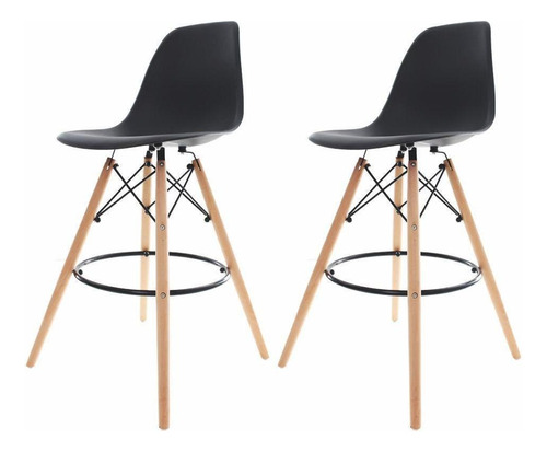 Kit 2 Banquetas Altas Para Bar Cozinha Charles Eames Eiffel Cor Preto