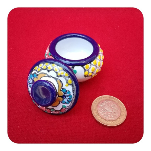 Imagen 2 de 4 de Alhajerito Redondo Mini De Talavera Poblana Color 5 Cm Lhj