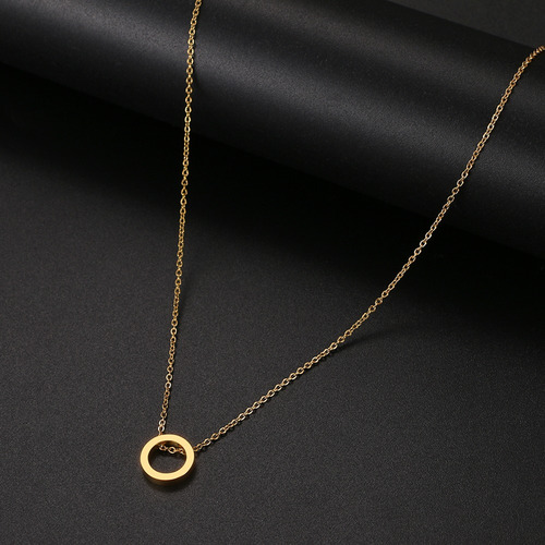 Imagen 2 de 4 de Collar Mujer Acero Círculo Moderno Minimalista Chapa Oro 14k