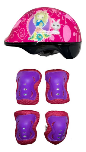 Casco P/niña C/coderas Y  Rodilleras Modelo  Cool Morado