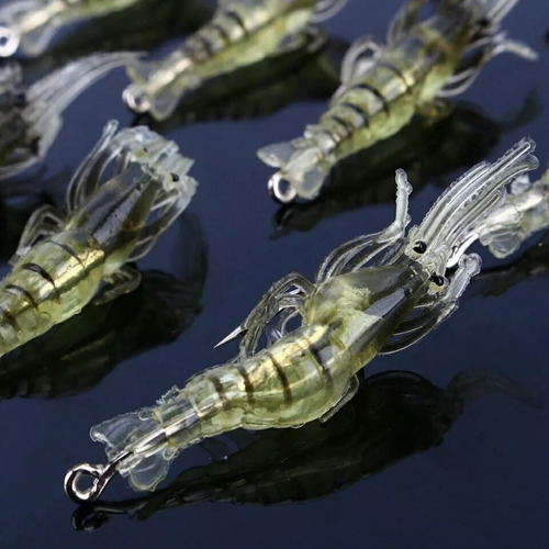 Kit 10 Isca Artificial Camarão Silicone Anzol Pesca
