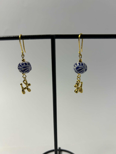 Aretes De Talavera Poblana Diseño Perrito Con Chapa De Oro