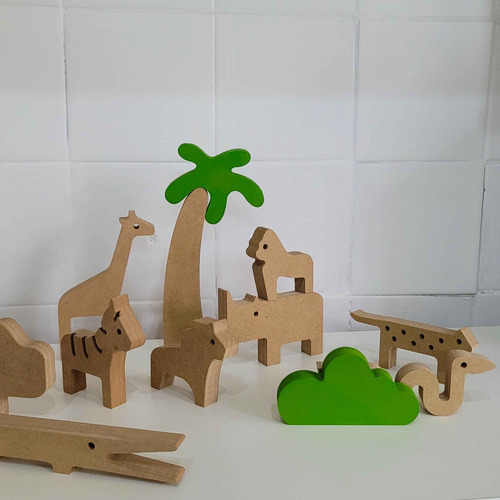 Animales De La Selva Figuras De Madera Infantil Didáctico