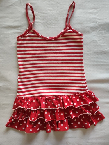 Vestido Solero Estampado Blanco Y Rojo Talle 4 Con Breteles