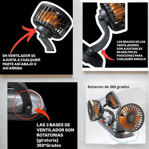 360 Grados Triple Ventilador Para Auto Carro Coche 12-24v