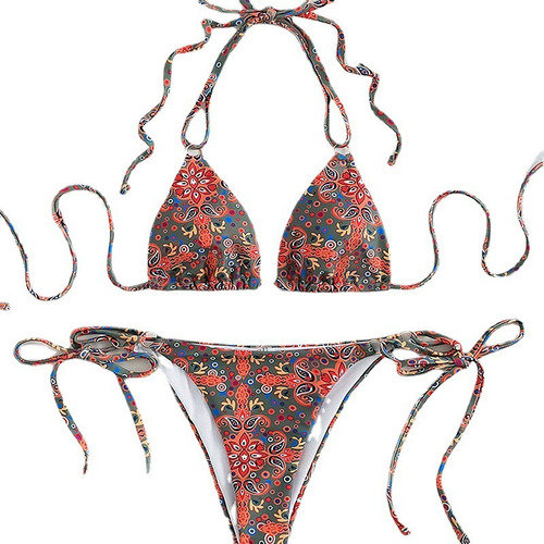 Bikini Tiras Y Espalda Descubierta Estampado De Copa Turbine