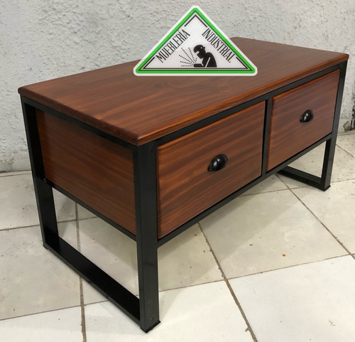 Mesa Ratona Living En Madera Y Hierro Con Cajones