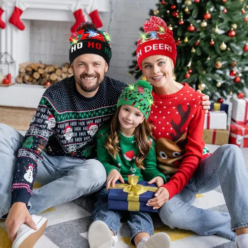 Gorro Navideño Con Luz Led, Al Por Mayor, Lote De 10 Piezas
