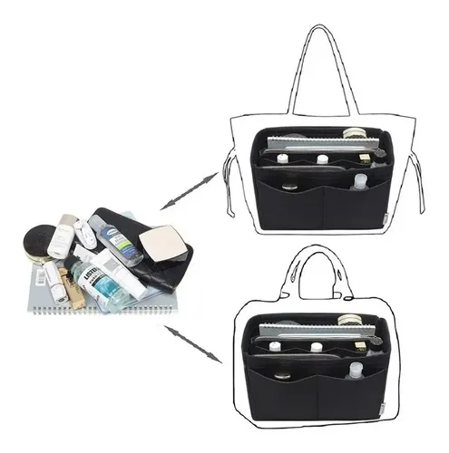 Organizador De Bolso De Fieltro Con 8 Bolsillos, 14x12 Cm, Marrón, Para Mujer, Con Compartimento Central Con Cremallera Y Espacios Para Tarjetas