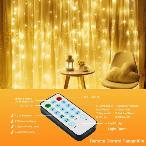 Luces Cortina Serie Decorativas Con 4 Modo Música 3x3m Usb