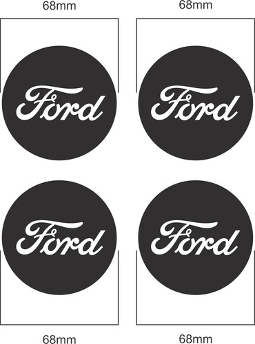 Kit Adesivos Emblema Resinado Roda Compatível Ford 68mm Cl13 Cor PRETO COM ESCRITA CROMADA