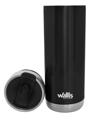 Termo Wallis de acero inoxidable, capacidad de 600 ml, negro metálico