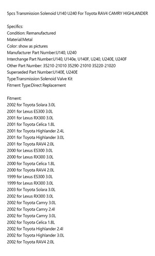5x Solenoide Transmisión U140 U240 Para Toyota Rav4 Camry