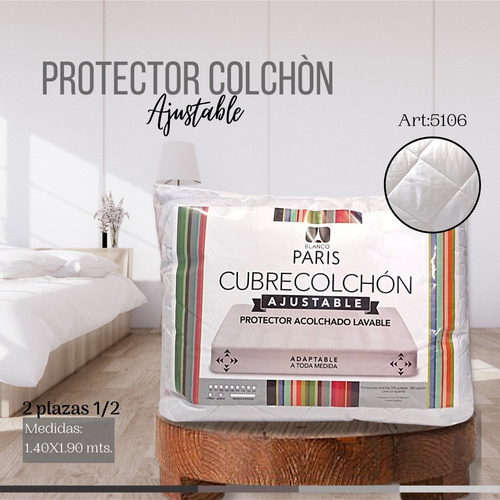 Imagen 6 de 10 de Funda Cubre Colchón 2½ Plazas Blanco Paris Lavable Ajustable