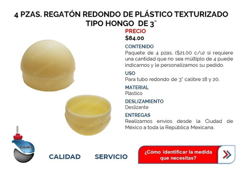 Regatón Tapón Redondo Texturizado Tipo Hongo 3 Marfil Paq4