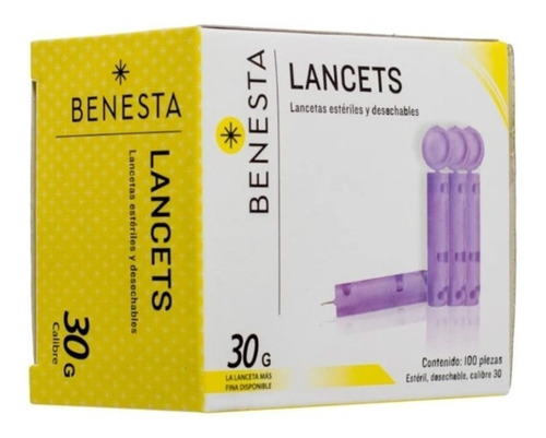 Imagen 4 de 5 de 100 Lancetas Universales Glucosa Estériles Benesta 30g