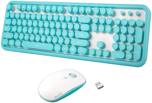 Mouse Y Teclado Retro Para Pc Universal | Azul / Inalambr...