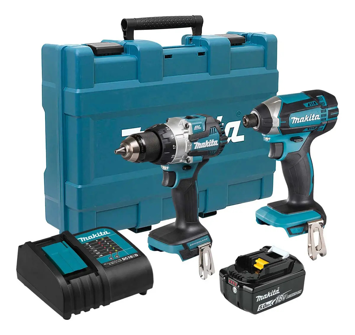 Combo Rotomartillo Inalambrico 1/2 + Atornillador Impacto 1/4 Dlx2523st Makita Color Turquesa