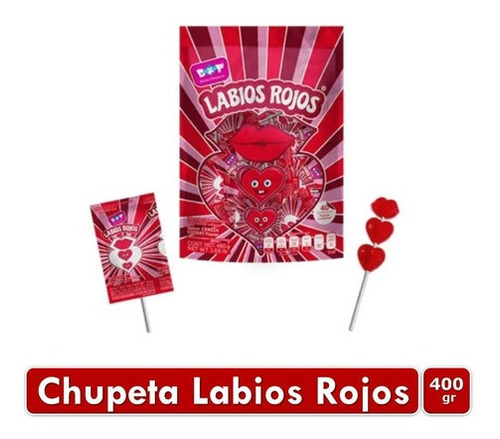 Imagen 1 de 1 de Chupetas Labios Rojos Doble Corazon X40 Unid