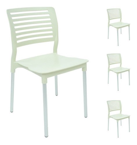 Set De 4 Sillas Galeri Modernas P/ Restaurante- Estructura De La Silla Aluminio Asiento Beige
