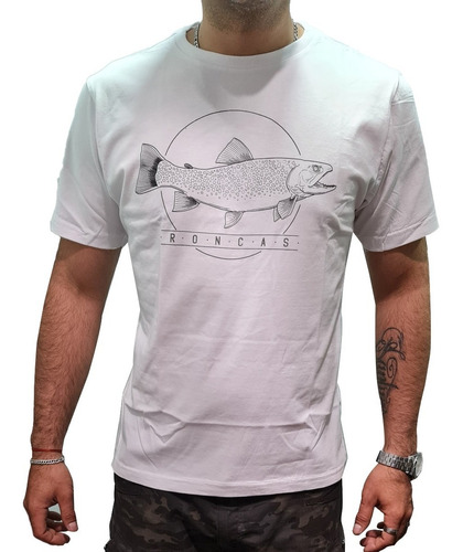 Remera Pesca Urbana Roncas Trucha Algodón Manga Corta Blanco