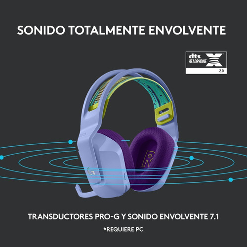 Imagen 8 de 12 de Auriculares gamer inalámbricos Logitech G Series G733 lila con luz rgb LED