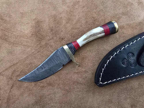 Cuchillo Para Camping Hecho A Mano Acero Damasco A30 Marrón Claro
