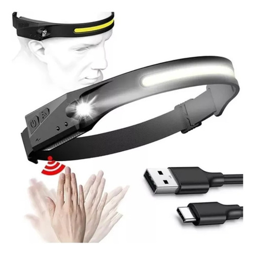 Linterna Minero Led Recargable Usb Vincha Sensor 2 Luces