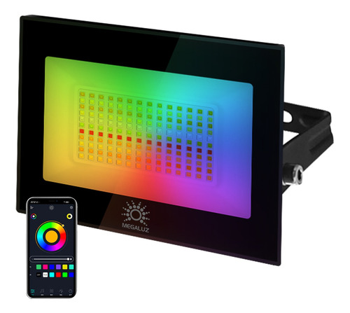 Megaluz 50w Reflector Led Exterior Rgb Intelligentes Wifi Carcasa Negro