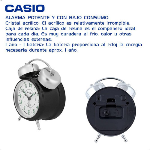 Despertador Digital Casio Vintage Tq362 Reloj Alarma Campana Color Blanco