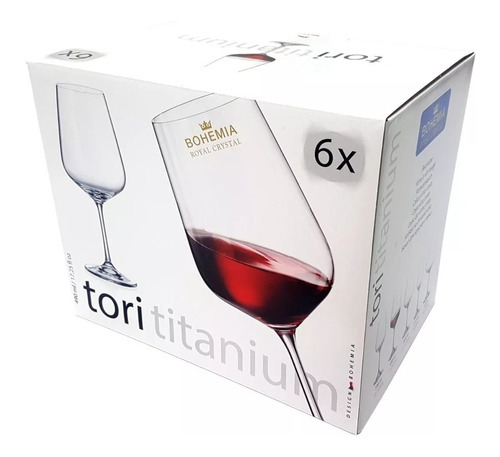 Set 6 Copas Bohemia Vino Tinto 490ml Tori Titanium Color Cristal