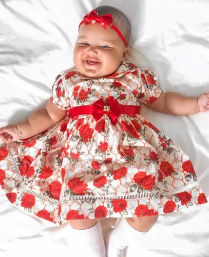 Vestido de Bebê com Tiara 100% Algodão Princesa Vermelho - Mundo